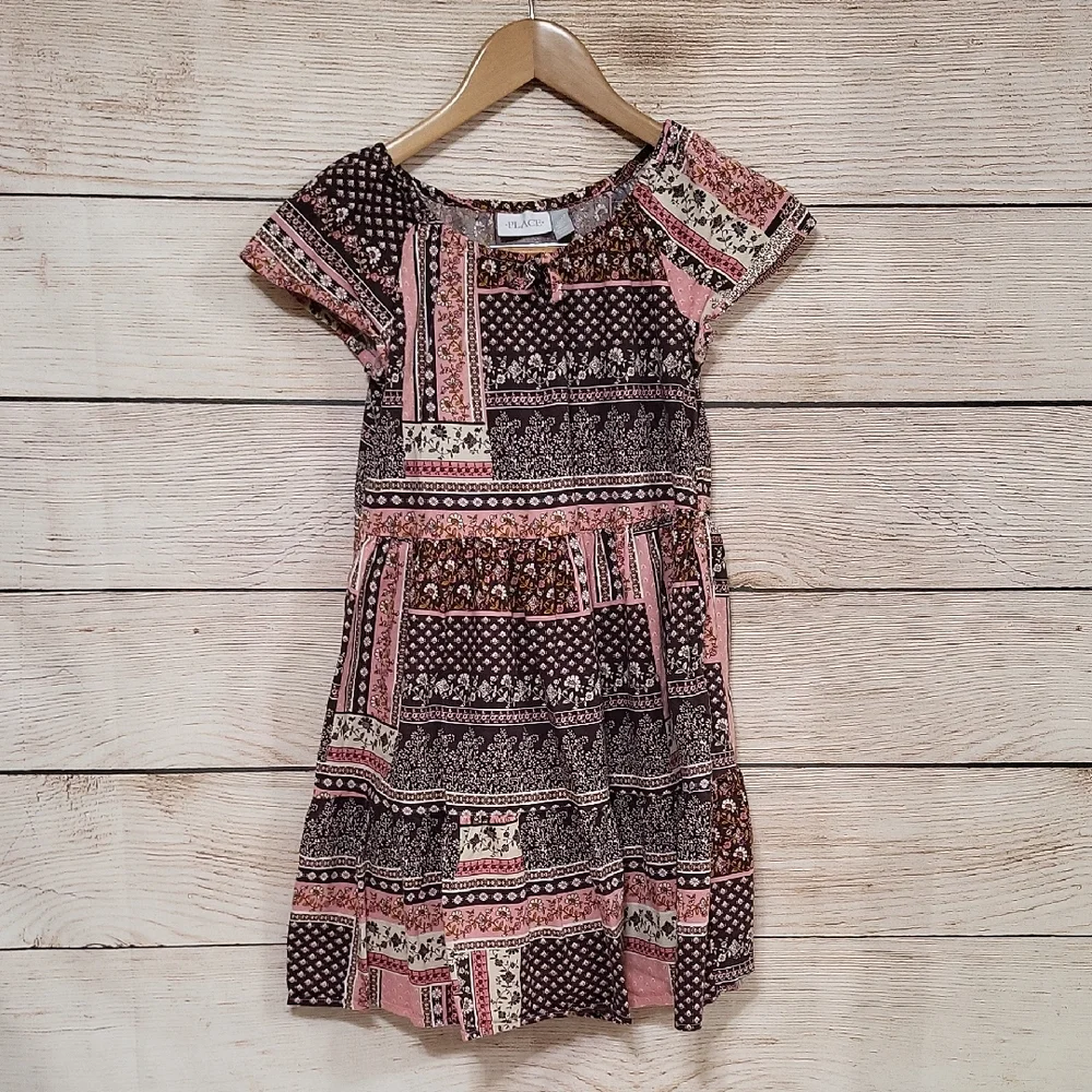 💟 The Children's Place Stylish Floral Patchwork Kids Dress 10/12